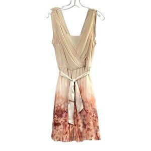 LC Conrad Floral Chiffon Dress Women Size 10 Multicolor Lined Satin Tie Flaws